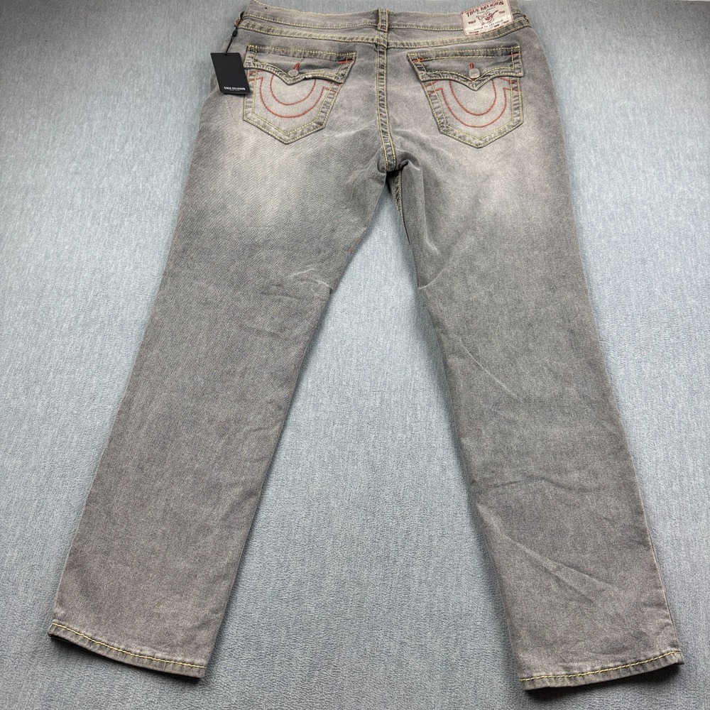 True Religion Jeans Mens 38x32 Gray Geno Big T Flap Pocket Slim Fit Pants NWT